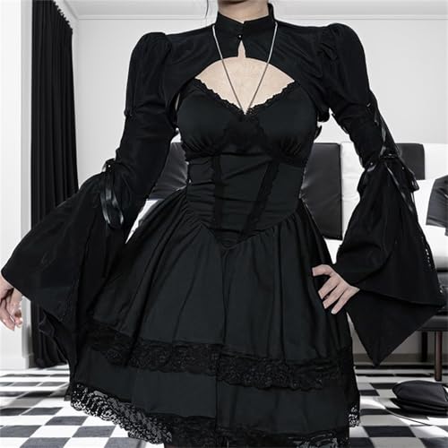 Image of win2win Gothic Bolero Shrug Crop Tops for Women Victorian Bell Sleeve Y2k Punk