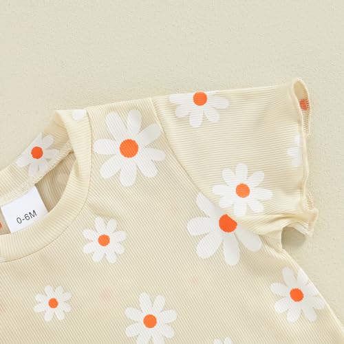 Image of Ayalinggo Baby Girl Summer Outfits Short Sleeve Lettuce Trim Floral Tops + Shorts Set Infant Clothes