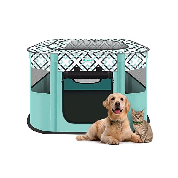 TASDISE Portable Pet Playpen, Foldable Exercise Play Tent Kennel Crate for Puppy Dog Yorkie Cat Bunny, Great for Indoor Outdoor Travel Camping Use, Come with Free Carring Case, 600D Oxford