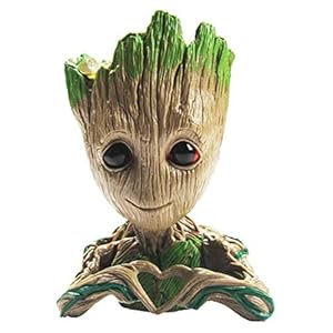 B-Best Baby Groot Pen Pot Tree Man Pens Holder or Flower Pot with Drainage Hole Perfect for a Tiny Succulents Plants 6″ (Brown)