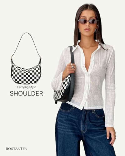 Image of BOSTANTEN Purses for Women Crescent Crossbody Bag Vegan Leather Shoulder Hobo Handbag Adjustable Strap