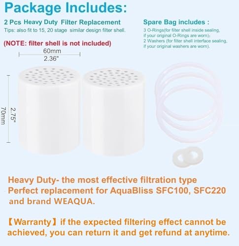 Image of Heavy Duty Shower Filter Replacement Cartridge 2 Pcs, Shower Head Filter Refill Cartridge, for Hard Water Chlorine Heavy Metal Impurity, Improve Skin Hair, Fit Any Similar Design Shower Water Filter