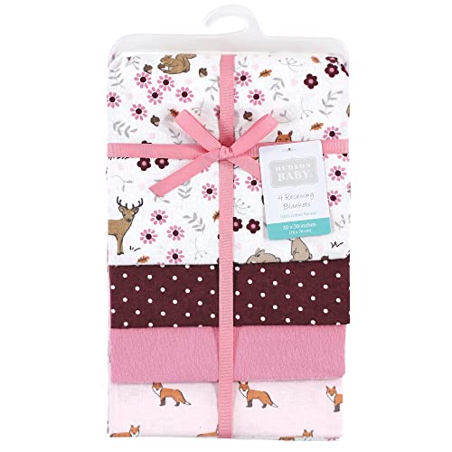 Image of Hudson Baby Unisex Baby Cotton Flannel Receiving Blankets, Woodland Floral, One Size