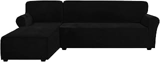 DAPAIZI Gruby aksamit rozciągliwy pokrowiec na sofę w kształcie litery L, segmentowy pokrowiec na sofę, 2-częściowy pokrowiec na sofę lewy pokrowiec na fotel z paskiem antypoślizgowym, miękki, wygodny i elastyczny (zdjęcie-12,2 siedzenie lewe siedzenie)