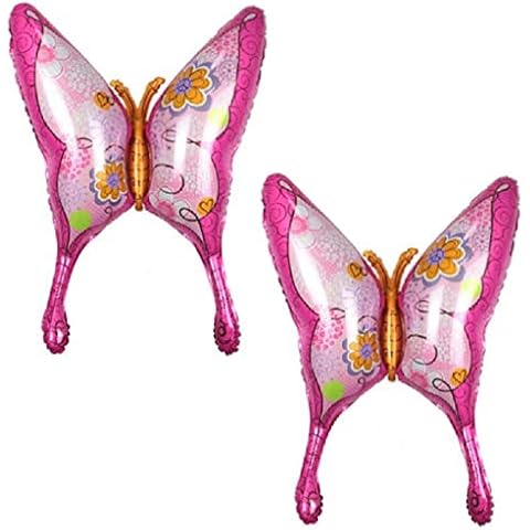 2pcs Butterfly Foil Balloon Aluminum Foil Mylar Helium Party Balloon for Wedding Birthday Party Decoration - Pink Cover