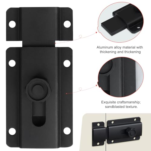 Miniatura 6 de 2pcs Cerrojo De La Puerta Negro De Aleación De Aluminio, Pestillo De Seguridad De 80mm Para Puertas De Madera, Baño Y Oficina, Pasador Con Instalación Dual Con O Sin Taladro, Pack De 2 Cerrojos