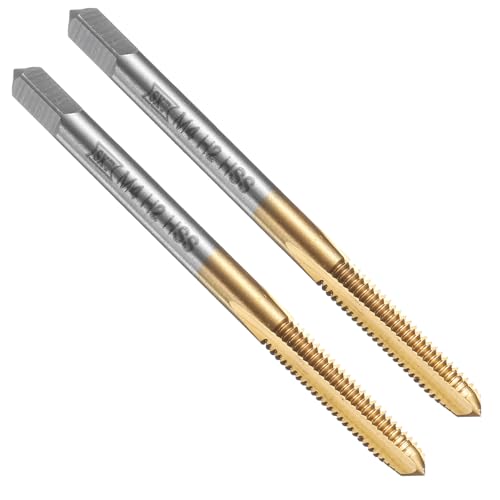 sourcing map Lot de 2 tarauds filetés à cannelure droite, M4 x 0,7 avec revêtement en titane, outil de taraudage, tarauds pour fraiseuse, acier rapide 6542 (HSS 6542)