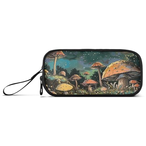 Image of Pencil Case Big Capacity Vintage Snail Mushroom Starry Night Handheld 3 Compartments Pencil Pouch Portable Large Storage Canvas Pencil Bag for Boys Girls Adults Students