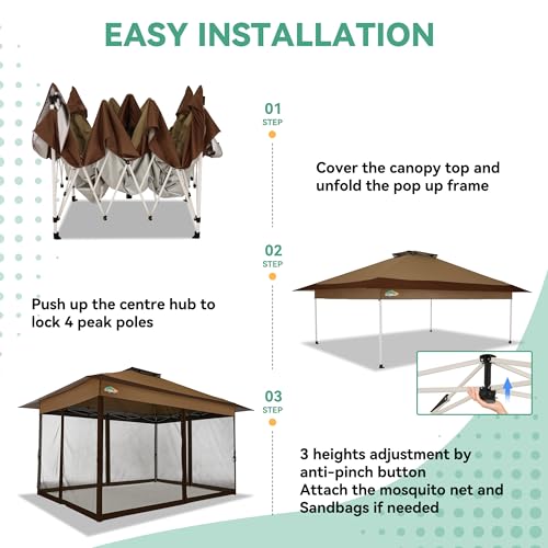 Image of COBIZI 13x13 FT Pop up Gazebo on Clearance - Outdoor pop up Canopy Tent,carpas para Patio, Shelter - Screen Tents with Portable Carry Bag, Patio Gazebos for Camping,Garden,Deck,Backyard,Brown