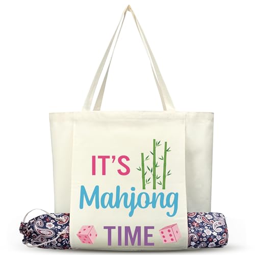 Hillban Empty Mahjong Tote Bag with Mat Holder Large Canvas Mahjong Bag