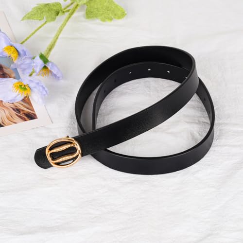 Image of Women's Fashion Classic Metal Buckle Leather Belt with Jeans Dress