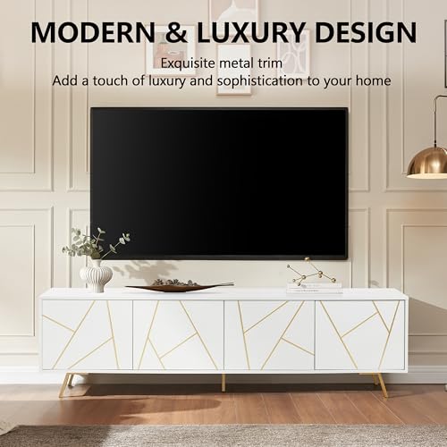 EDYO LIVING Mid Century Modern TV Stand for 75\" TV, Wood Entertainment Center with Storage Cabinet, Media TV Console for Living Room and Bedroom, White