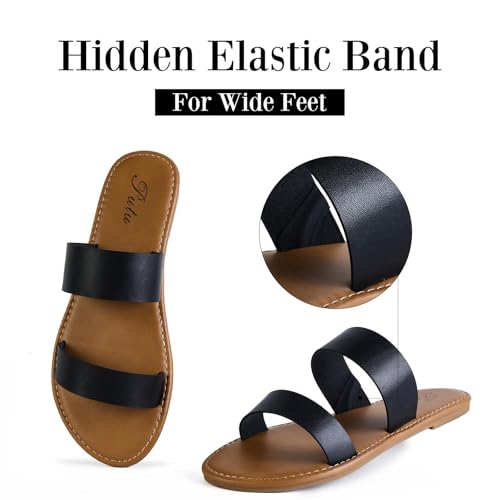 Putu Women's Two Strap Flat Sandals Casual Slide Sandals for Wide Feet2