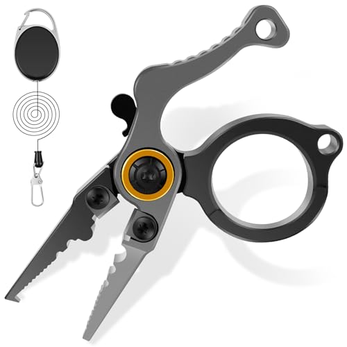 Mini Fishing Pliers with Retractors Portable Aluminum Alloy Fly Fishing Pliers Fish Hook Remover Tool for Anglers..(Black)