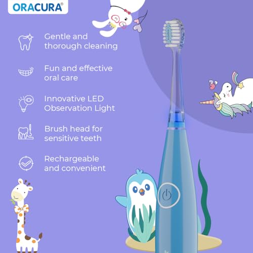 Image of ORACURA KSB200 Kids Sonic Electric Rechargeable Toothbrush, 3-10 Years, 24,000 strokes /min, With 3 Modes, IPX7 Waterproof, Smart 2-Min Timer, Rechargeable Lithium Battery, LED & Colorful Lights (Blue)