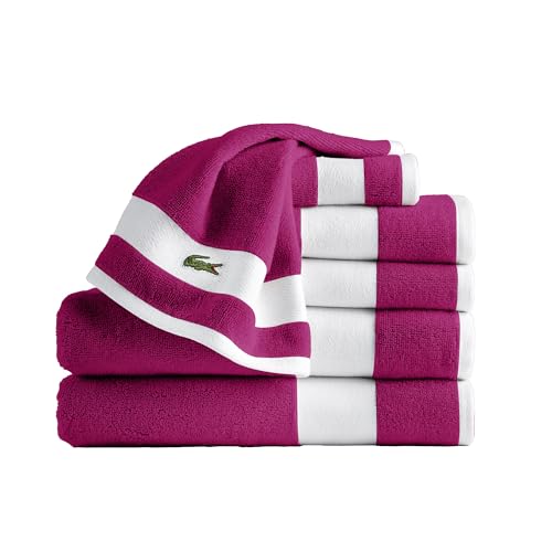 Lacoste Sport Stripe 100% Cotton 6-Piece Towel Set, Magenta