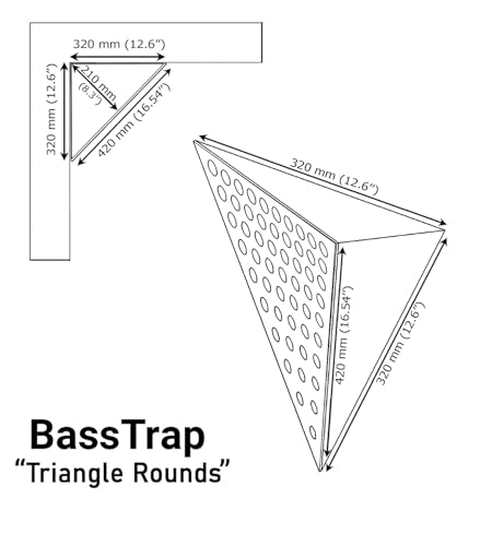 (2 Pack) Trampa de Bajo para Esquina de Techo Difusa de Absorción de Sonido «Triangle-ROUNDS» Espuma Acústica con Placa Laminada Perforada HDF | 42x42x42cm | Pirámide Triangular | Color: (ROUNDS, Negro) miniatura 4