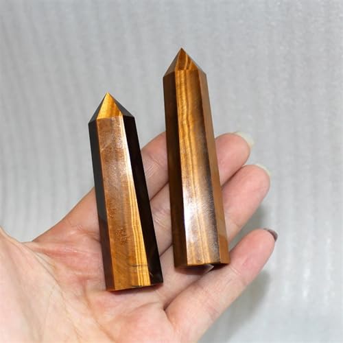 Yellow Tiger Eye Quartz Crystal Pillar Point Column Sceptres Rough Stone Point ore specimens Ornaments (Size : 70-80mm)