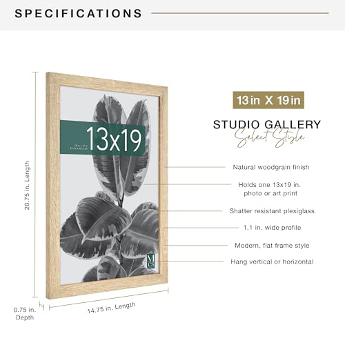 MCS Studio Gallery 13x19 Picture Frame Natural Woodgrain, Rectangle Photo Frame for Photos, Posters & Art Prints (1-Pack) ,19"L x 13"W