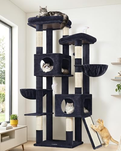Globlazer Árbol Rascador para Gatos Estable Alto 182 cm con 2 Piattaformas Acolchadas, 2 Nidos, 2 Cesta, Tabla Rascar Sisal, Rascador Alto 156 cm para Gatos Grandes Descansar Jugar (S72E, Gris Oscuro)