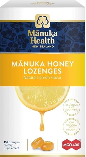 Image of Manuka Health Manuka Honey Lozenges - 15 Lemon Flavored Lozenges - Natural Throat Lozenges Infused with Raw Manuka Honey and Vitamin C for Immune Support