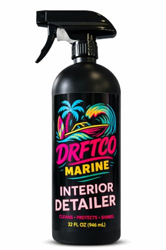 DRFTCO Marine Interior Boat Detailer Spray | Cleans, Protects & Restores Vinyl, Plastic & Upholstery | UV Protection & Non-Greasy Finish | Tropical Scent | Made in USA (32oz)