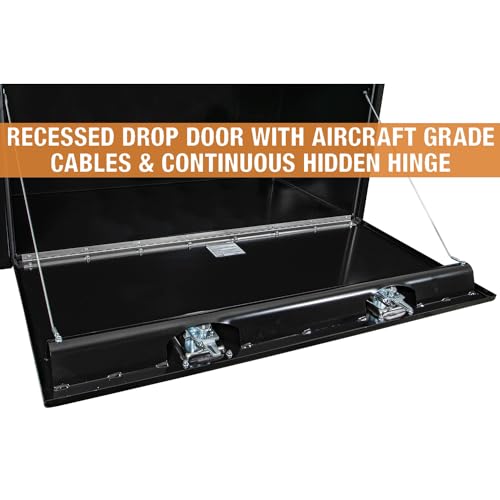 Image of Buyers Products 1703328 Black Steel Underbody Truck Tool Box, 15x13x48 Inch | Truck Bed & Underbelly RV Storage Box, Locking T-Latch, Weather-Resistant, Heavy-Duty Flatbed Job Box, Made in USA