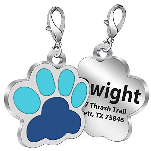Paw Print Dog Tags Engraved for Pets Cat Dog Name Tags Personalized Engraved Dog Cat Tags Personalized Pet ID Tag Stainless Steel Blue