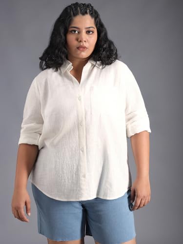 Image of High Star Women Classic Spread Collar Curved Cotton Oversized Casual Shirt