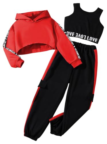Image of Hilinker Girls 3 Piece Outfits Workout Crop Hoodie Tank Sweatpants