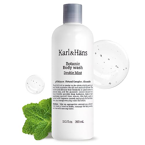 Karl&Hans Botanic Double Mint Body Wash - Organic,Natural Shower Gel With Peppermint,Flower Extracts,Moisturizing,Skin-Friendly For Men And Women,Sulfate And Silicone-Free, 13.2 Fl Oz #TOP23