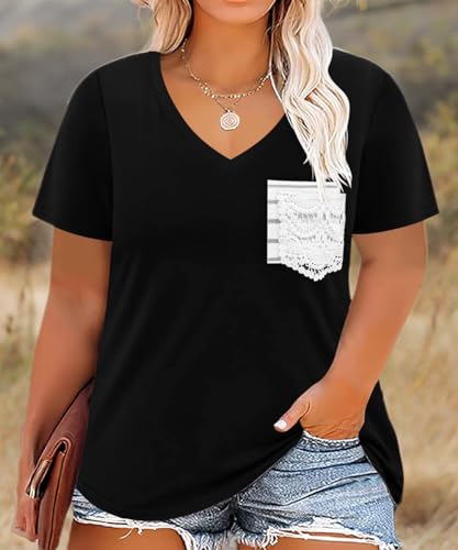 Image of CARCOS Plus Size Tops for Women Short Sleeve Shirt Summer Star /Leopard /Tie Dye /Flower Crewneck Pullover Tunic XL-5XL