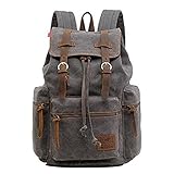 P.KU.VDSL, Rucksack aus Segeltuch, Vintage-Look, Leder, für Laptop, Serie „Augur“, für Herren und Damen, A - Grey (Mehrfarbig) - HF1039