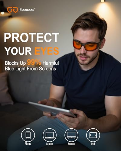 Image of Bloomoak 99% Blue Light Blocking Glasses,Nighttime Sleep,Fully Wraparound Your Eyes with No Leaks for Side Glare