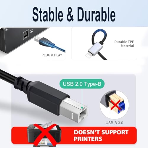 Aoiutrn Midi Kabel für iPhone, OTG 2.0 Midi zu USB Typ B Konverter Kabel Kompatibel mit iPhone 14/13/12/11 / X/iPad zu USB Mikrofon, MIDI-Tastatur, elektronische Instrumente und mehr (8P)