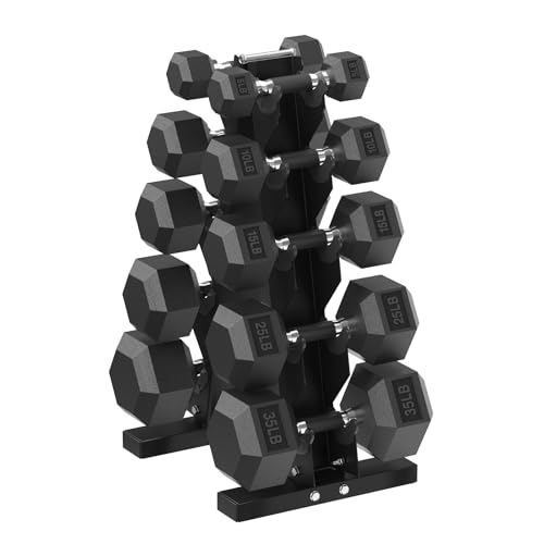 HANDBODE Hex Dumbbell Set with Vertical Storage Rack, 180 lb (5-35 lb)