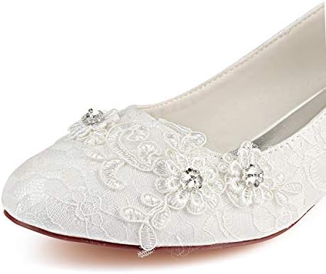Emily Bridal Women's Wedding Shoes Closed Toe 1.57 Inches Low Heel Lace Satin Pumps with Lace Flower Sequin Bridal Shoes(EU39/8 B(M) US, Ivory) | Image 5