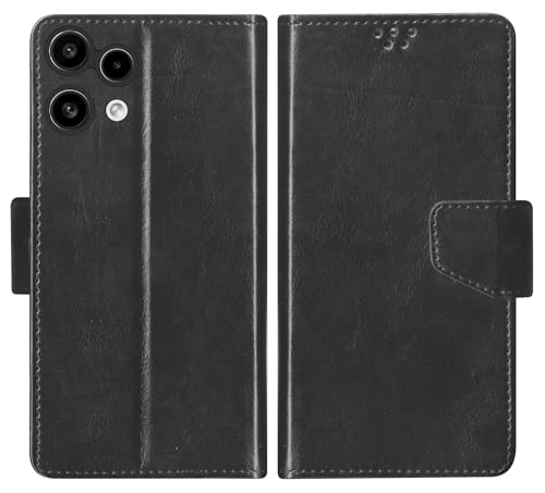 Image of SBMS Flip Cover for Nothing Phone (3a) Lite Back Cover Case with Magnatic Closure | Genuine Leather Finish | Inbuilt Stand | Card & Money Pocket | Wallet Style Flip Back Case Cover (Black)