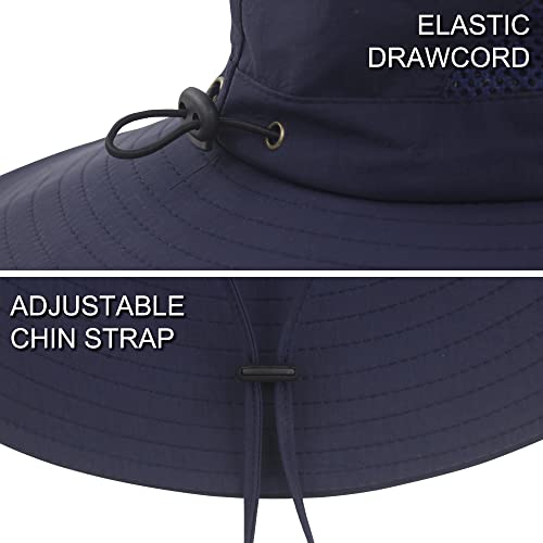 Muryobao Mens Sun Hat Summer Outdoor Upf50+ Uv Protection Waterproof Wide Brim Bucket Hats Foldable Boonie Safari Cap For Fishing Hiking Garden Beach Navy #TOP5