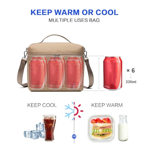 Image of NOL Natural Organic Lifestyle Insulated Lunch Bags for Women Cooler Bag Lightweight Nylon Waterproof Lunch Box For Work (Small, Brown)