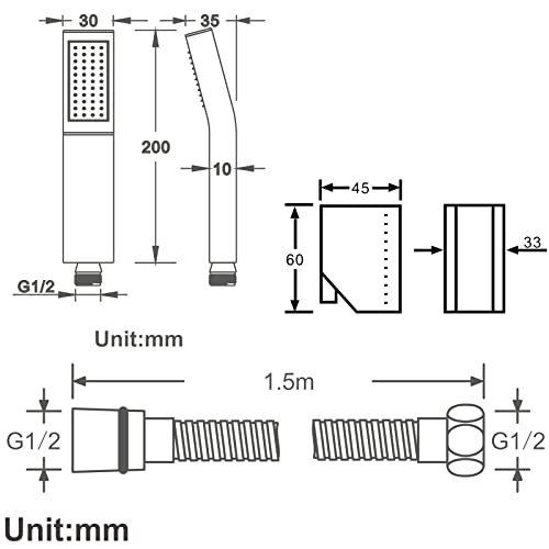 Kit de Regadera Manual Cromo Alta Presión con Manguera y Soporte miniatura 3