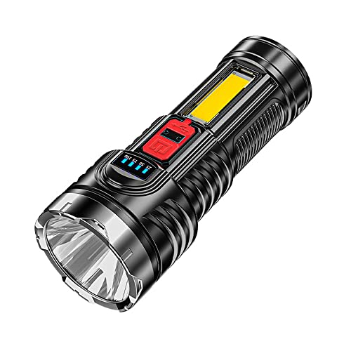 BIGFOX Lampe torche LED rechargeable, super lumineuse, lampe de poche rechargeable, 4 modes, lumens puissants, lampe de poche imperméable pour le camping, la marche et la randonnée Cover