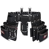 Daisy Leather PRO DL-101 Oil tanned Premium 25 pockets Heavy duty Tool Belt, Carpenter belt Pouch for Construction, Carpenter, Craftsman and Electricians workers, Black, X-Large