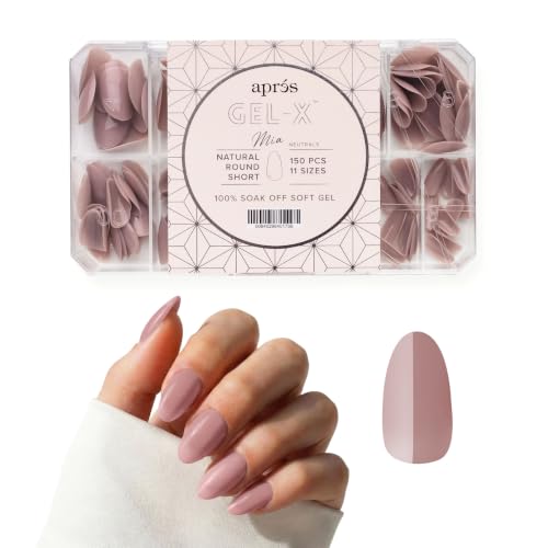 Apres Neutrals Gel-X Mia Box Of Press On Nails, 11 Sizes 00-9, Soft Gel Nail Tip Box (150pcs) (Natural Round Short, 150pcs)