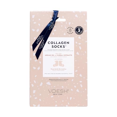 VOESH Collagen Socks, Collagen Socks for Dry Feet, 3 Pack, Cracked Heel Repair, Moisturizing Socks, Spa Pedicure Treatment, Spa Socks, Foot Peel Masks, Vegan