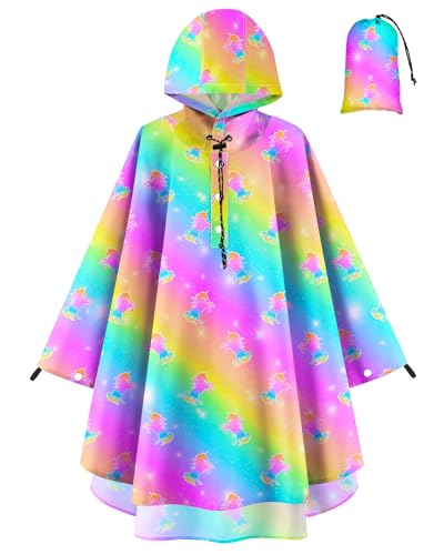 Image of OlyPegic Kids Rain Poncho with Hooded Reusable Waterproof Lightweight Ponchos Kids Boy Girl Raincoat Outwear