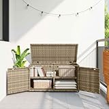 Frdhee Kiste Mit Deckel Auflagenbox, Gartenschrank Beige 110x55x60,5 cm Poly Rattan für Balkon Terrasse Wohnzimmer Wintergarten