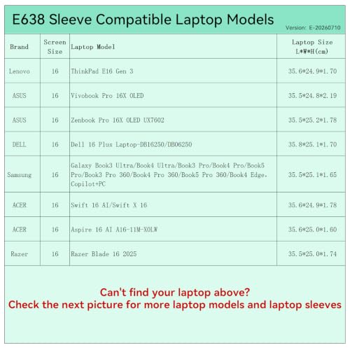 Image of Smatree Elite Laptop Sleeve for 16 inch Lenovo ThinkPad E16, ASUS Vivobook /Zenbook, DELL 16 Plus, Samsung Galaxy Book5 /4 /3, Acer Aspire /Swift, Razer, Protective Laptop Case with Pocket(E638)