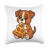 Adorable Boxer Puppy Enjoying a Pepperoni Pizza Slice Throw Pillow