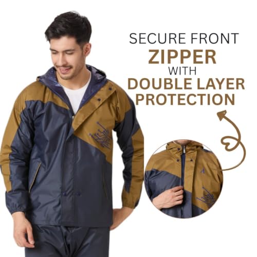 Image of Aashi Polyester Rain Coat for Men with Hood, Waterproof Rainwear Suit for Bike Riders with Polyester Jacket and Pants with Pockets